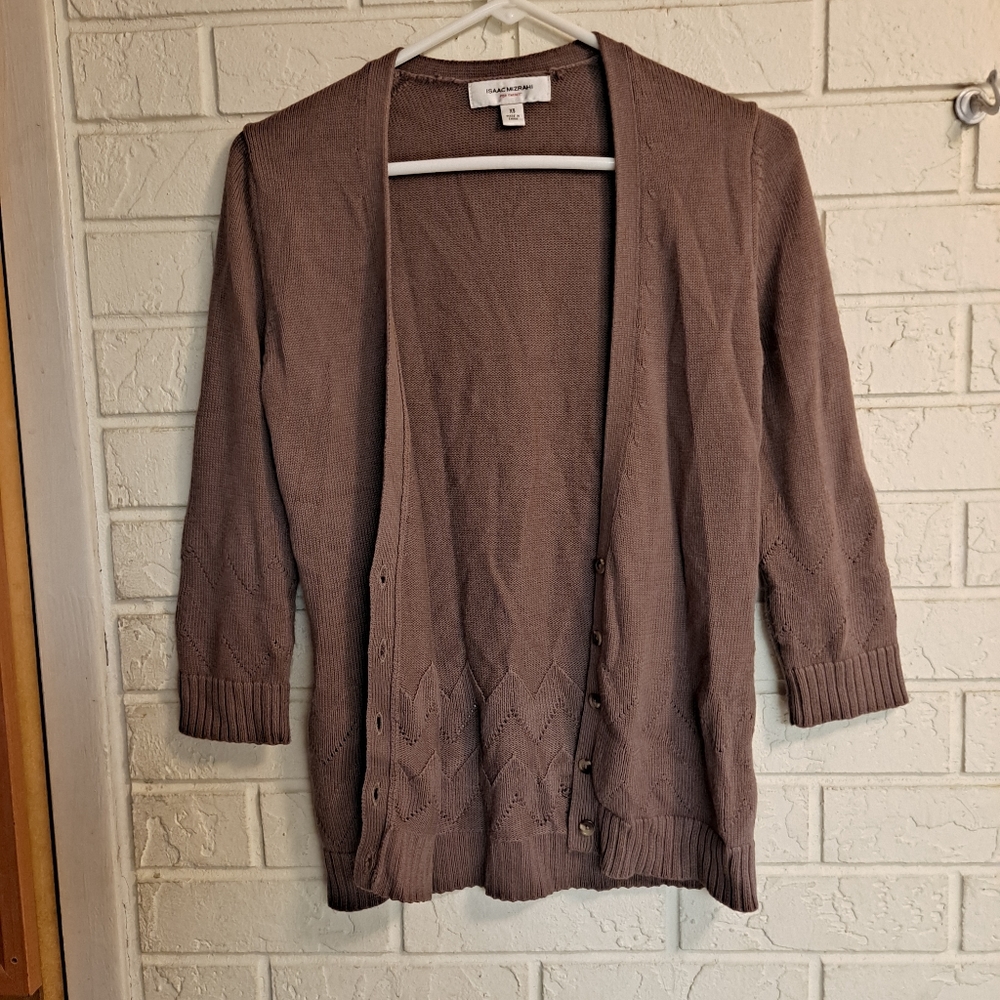 Isaac Mizrahi brown cardigan, 3/4 sleeve, xs